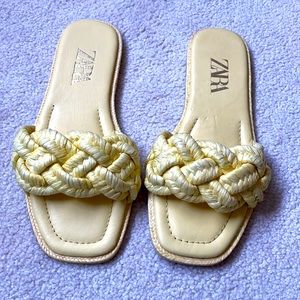Zara Yellow woven braid flat slide sandals